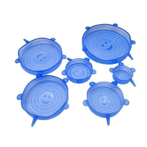 Oiko Store  Blue 6pcs Reusable silicon stretch lids universal lid Silicone food wrap bowl pot lid silicone cover pan cooking Kitchen Stoppers