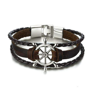 Oiko Store  Brown Rudder / Spain Vnox Lucky Vintage Men's Leather Bracelet Playing Cards Raja Vegas Charm Multilayer Braided Women Pulseira Masculina 7.87"