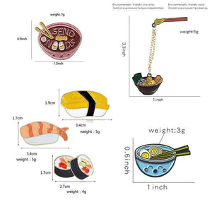 Cartoon Ramen Sushi Enamel Pins Cute Japanese Foods Tonkotsu noodles Brooches Denim Shirt Collar Lapel Pins Badge Jewelry Gifts