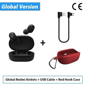Oiko Store  CE Add Cable Red Hoo Stock Original Xiaomi Redmi Airdots TWS Wireless Bluetooth Earphone Stereo bass Bluetooth 5.0 With Mic Handsfree AI Control