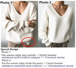 Colorfaith New 2019 Autumn Winter Women's Sweaters V-Neck Minimalist Tops Fashionable Irregular Hem Knitting Casual Solid SW8112