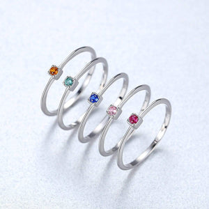CZCITY Genuine 925 Sterling Silver VVS Green Topaz Wedding Rings for Women Minimalist Thin Circle Gem Rings Jewelry Carving S925