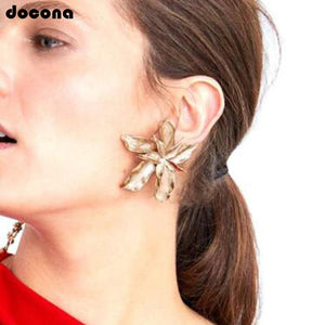 Docona Elegance Silver Gold Big Flower Drop Dangle Earring for Women Trendy Metal Floral Party Jewelry Gift Pendientes 3839