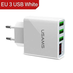 USAMS 3 Port USB Phone Charger LED Display EU Plug Total Max 3A Smart Fast Charger Mobile Wall Charger for iPhone iPad Samsung