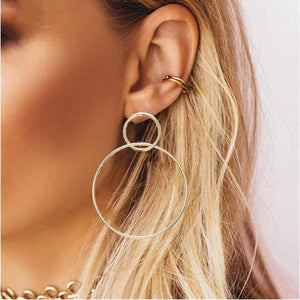 Simple fashion gold color Silver plated geometric big round earrings for women fashion big hollow drop earrings jewelry