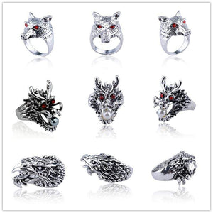 Free Fan Vintage Punk Lion Animal Ring Men Hip Hop Goat Eagle Antique Silver Male Ring Goth Jewelry Anillo Hombre 2019