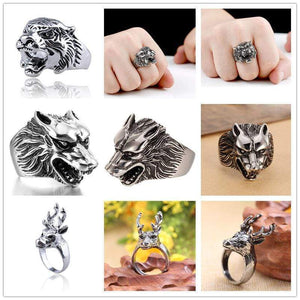 Free Fan Vintage Punk Lion Animal Ring Men Hip Hop Goat Eagle Antique Silver Male Ring Goth Jewelry Anillo Hombre 2019
