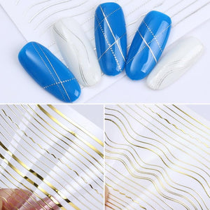 Gold 3D Nail Sticker Curve Stripe Lines Nails Stickers Gradient Adhesive Striping Tape Nail Foil Nail Art Stickers Decals Silver