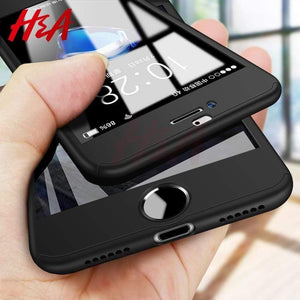 H&A Luxury 360 Full Cover Phone Case For iPhone 7 8 6 6s Plus 5 5s SE Protective Cover For iPhone X XR XS Max Case With Glass