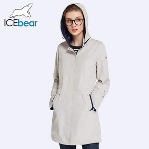 ICEbear 2019 Womens Coat High Quality  Fall  Long Trench Coat For Women Windbreaker Hat Detachable 17G116D