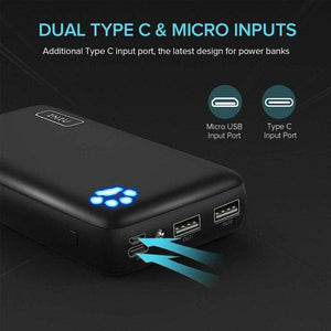 INIU 20000mAh Power Bank 3A Dual USB C Port Portable Charger Powerbank External Battery Pack For iPhone 11 Poverbank (Black)