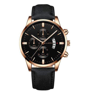 Oiko Store  J New 2019 Fashion Men's Date Leather Sport Quartz Noctilucent Wrist Watch Stainless Steel