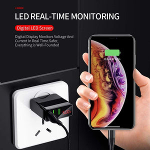 LED Display EU  3 Port USB Charger 3A Mobile Phone USB Charger Fast Charging Wall Charger For iPhone 11 Samsung Xiaomi Huawei