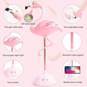 LED Flamingo Night Light Touch Reading Table Lamp for Children USB Charging Living Room Bedroom Decorative Light Lighting (Flamingo Night Light)