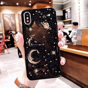 Lovebay Luxury Bling Glitter Phone Case For iPhone 11 Pro X XR XS Max 6 6S 7 8 Plus Plating Stars Moon Planet Soft Acrylic Cases