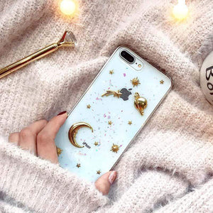 Lovebay Luxury Bling Glitter Phone Case For iPhone 11 Pro X XR XS Max 6 6S 7 8 Plus Plating Stars Moon Planet Soft Acrylic Cases