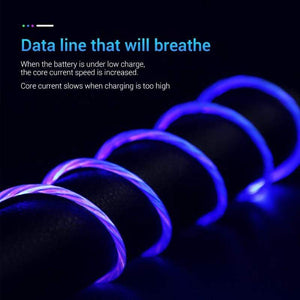 Magnetic Flowing Light LED Micro USB Cable For Samsung Type-c Charging Charge 8pin for iphone 1M Magnet Charger Type C Cables