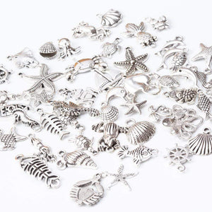 Marine animal 50pcs Tibetan Silver Mixed Styles  Charms Pendants DIY Jewelry for Necklace Bracelet Making Accessaries js2231 (50pcs)