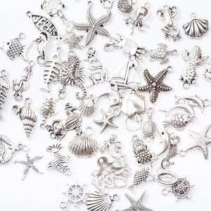 Marine animal 50pcs Tibetan Silver Mixed Styles  Charms Pendants DIY Jewelry for Necklace Bracelet Making Accessaries js2231 (50pcs)