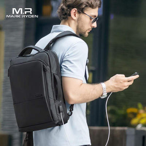 Mark Ryden Travel Backpack Large Capacity Teenager Male Mochila Anti-thief Bag USB Charging 15.6 inch Laptop Backpack Waterproof (Black 15 Inches)