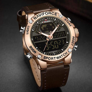 NAVIFORCE Watch Men Top Luxury Brand Leather Waterproof Sports Men’s Watches Quartz Analog Digital Watch Male Relogio Masculino