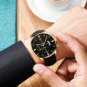 Oiko Store  New 2019 Fashion Men's Date Leather Sport Quartz Noctilucent Wrist Watch Stainless Steel