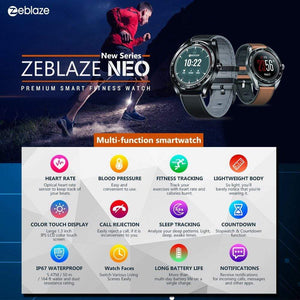 New Zeblaze NEO Series Color Touch Display Smartwatch Heart Rate Blood Pressure Female health CountDown Call rejection WR IP67