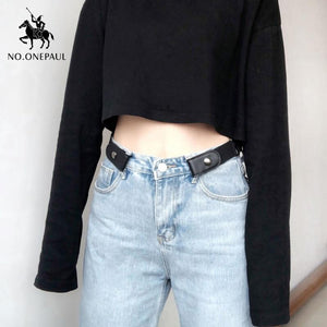 NO.ONEPAUL jeans women's punk style buckle-free belt dress ladies slim sports trend comfortable elastic new no buckle belt