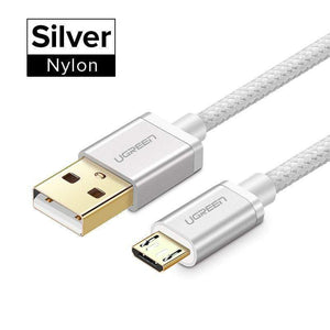 Oiko Store  Nylon Silver / 0.25m Ugreen Micro USB Cable 2.4A Nylon Fast Charge USB Data Cable for Samsung Xiaomi LG Tablet Android Mobile Phone USB Charging Cord