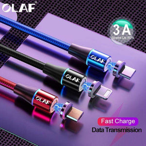 OLAF 2M 3A Magnetic Cable Quick charge 3.0 Micro USB Charger Type C Fast Charging For iPhone 7 XS Samsung S8 Magnet Phone Cables