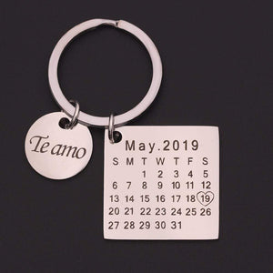 Personalized Custom Calendar KeyChain Stainless Steel Highlighted with Heart Date Engrave Date Birthday Wedding Anniversary Gift