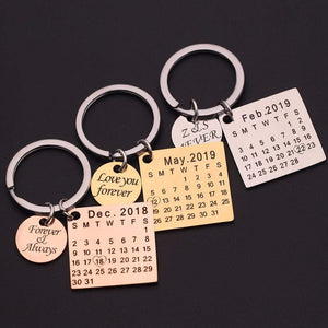 Personalized Custom Calendar KeyChain Stainless Steel Highlighted with Heart Date Engrave Date Birthday Wedding Anniversary Gift