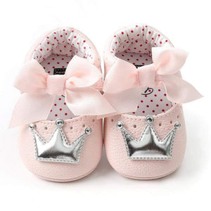Oiko Store  PS / 0-6 Months Baby Girl PU Leather Shoes Kid Moccasins First Walkers Crown Bow Soft Soled Non-slip Footwear Crib Shoes
