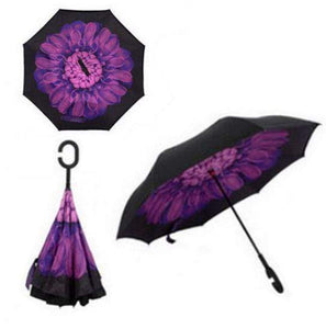 Oiko Store  Purple Flower Reverse Folding Umbrella