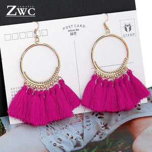 ZWC Fashion Bohemian Tassel Vintage Statement Drop Earrings  for Women Black Red  Yellow Big Dangle Fringe Earrings 2019 Jewelry