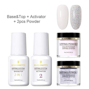 BORN PRETTY Dipping Nail Powders Base Coat Gradient French Nail Natural Color Holographic Glitter Cure Nail Art Decorations