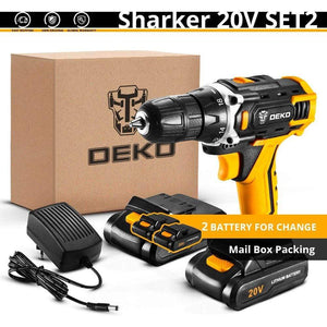 DEKO New Sharker 20V Cordless Drill Electric Screwdriver Mini Wireless Power Driver DC Lithium-Ion Battery 3/8-Inch 2 Speed