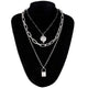 Double layer Lock Chain necklace punk 90s link chain silver color padlock pendant necklace women fashion gothic  jewelry