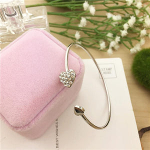 2019 Hot New Fashion Adjustable Crystal Double Heart Bow Bilezik Cuff Opening Bracelet For Women Jewelry Gift Mujer Pulseras 7g