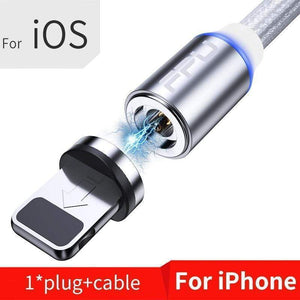 Oiko Store  Silver iOS Cable / 1m FPU 3m Magnetic Micro USB Cable For iPhone Samsung Android Mobile Phone Fast Charging USB Type C Cable Magnet Charger Wire Cord