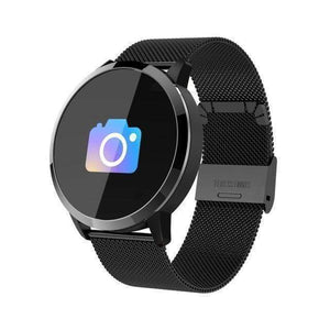 Oiko Store  Smartwatch Black steel strap Rundoing Q8 Smart Watch OLED Color Screen Fashion Smartwatch Fitness Tracker Heart Rate monitor