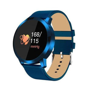 Oiko Store  Smartwatch Blue leather strap Rundoing Q8 Smart Watch OLED Color Screen Fashion Smartwatch Fitness Tracker Heart Rate monitor