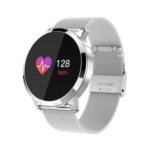 Oiko Store  Smartwatch Silver steel strap Rundoing Q8 Smart Watch OLED Color Screen Fashion Smartwatch Fitness Tracker Heart Rate monitor