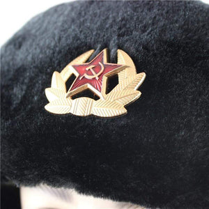 Soviet Army Military Badge Russia Ushanka Bomber Hats Pilot Trapper trooper Hat Winter Faux Rabbit Fur Earflap Men Snow Caps