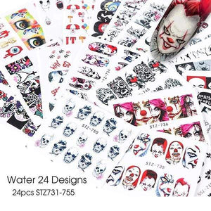 24pcs Watercolor Floral Flower Sticker Nail Decal Set Flamingo Letter Design Gel Manicure Decor Water Slider Foil CHSTZ683-706-1