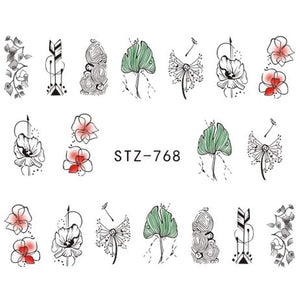 1 Sheet Jewelry Flower Water Decal Black Sticker For Nail Pattern Painting Wrap Paper Foil Tip Tattoo Manicure SASTZ766-778