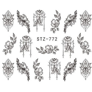 1 Sheet Jewelry Flower Water Decal Black Sticker For Nail Pattern Painting Wrap Paper Foil Tip Tattoo Manicure SASTZ766-778