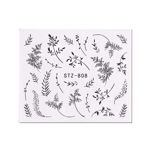 1 Sheet Black White Leaf Nail Art Sticker Slider Flower Water Decals Decor Watermark Tattoo Manicure Accessories LASTZ808-815-1