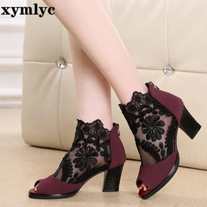 Summer mesh Peep Toe sandals sexy heels single shoes women shoes in Europe and America 2018 spring and summer gauze mujer