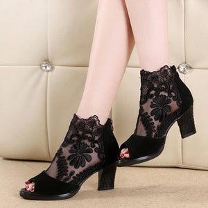 Summer mesh Peep Toe sandals sexy heels single shoes women shoes in Europe and America 2018 spring and summer gauze mujer